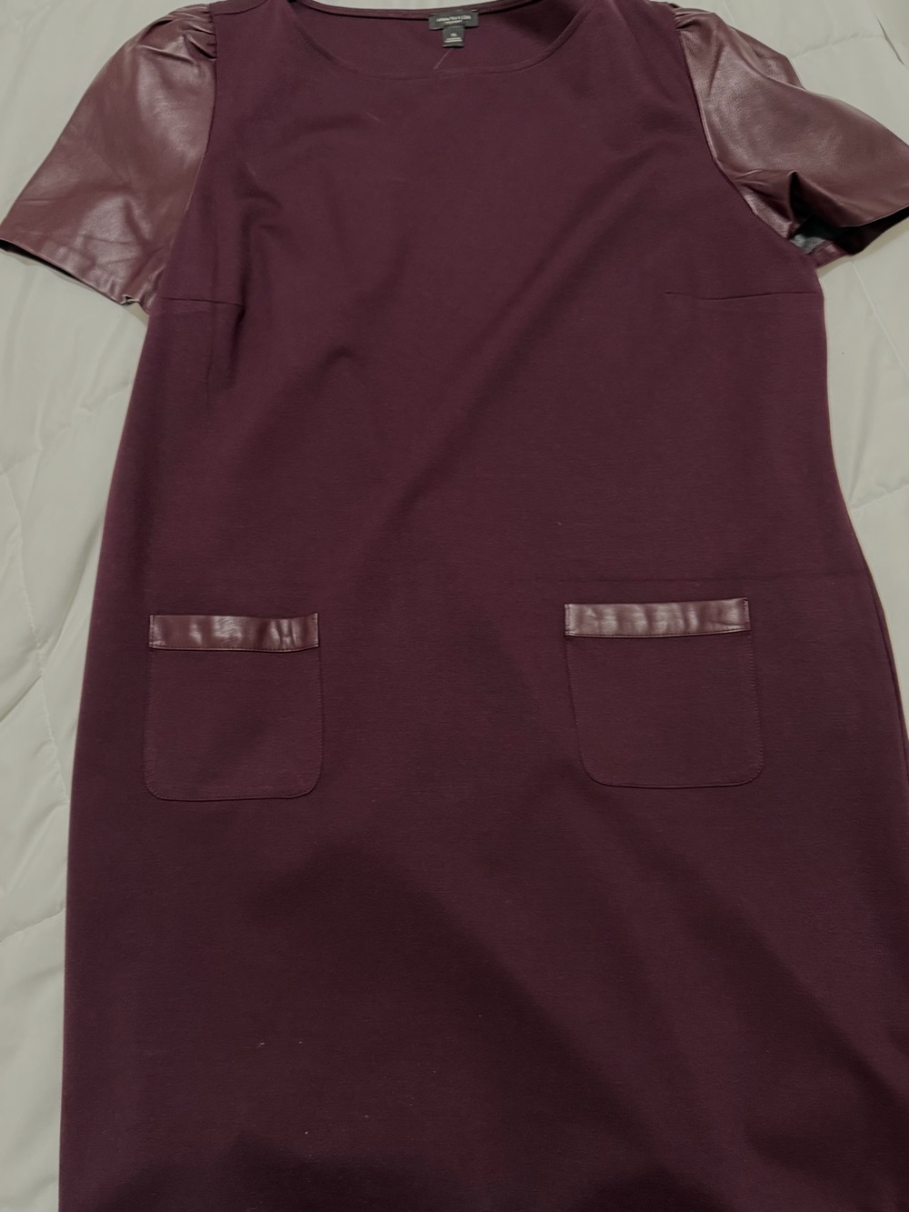 Ann Taylor Plum Shift Dress with Leather-Trim Pockets